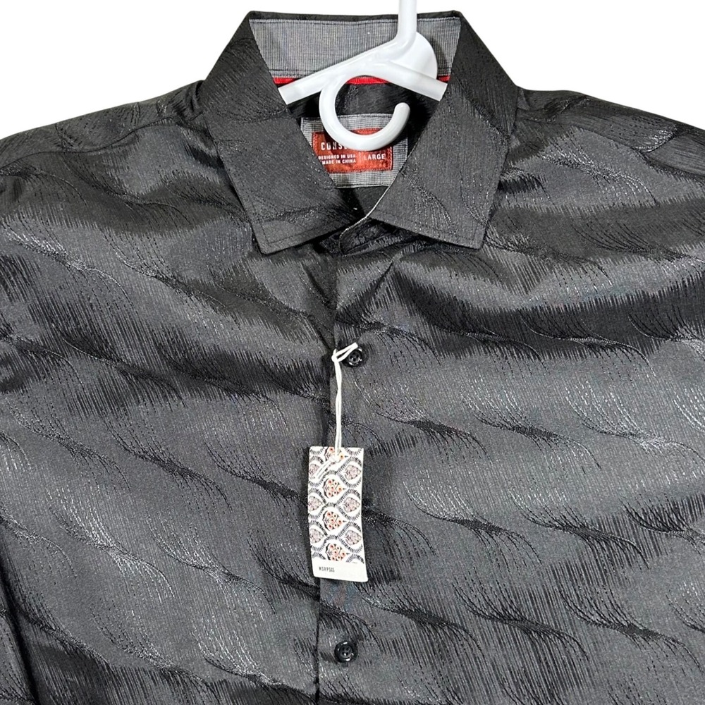 Consequence‎ Mens Black Tonal Wave Shine Long Sleeve Button Down Shirt Large New